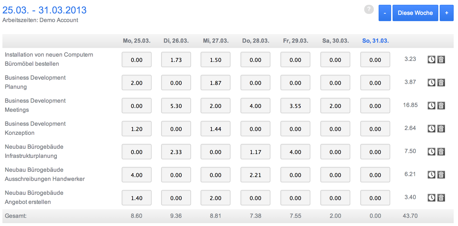 Zeiterfassung Wochenansicht